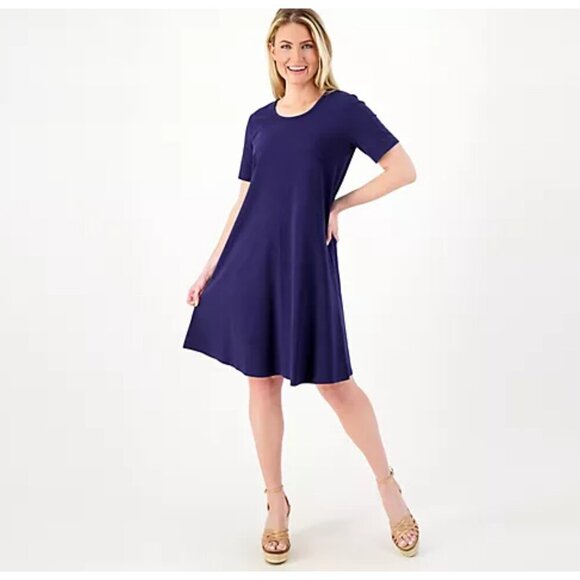 Denim & Co. Navy Essentials Favorite Jersey Regular Scoop Neck Dress Size M - Picture 1 of 3